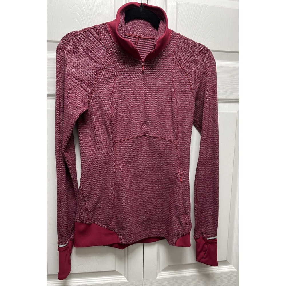LULULEMON Runderful 1/2-Zip Womens 4 Mini Check Red Berry Rumble Running
